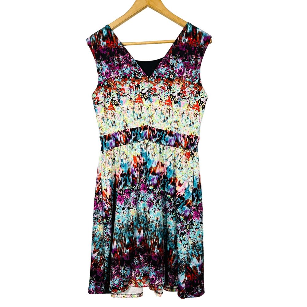 Cynthia Rowley Stretch Fit & Flare Dress Mod Floral Print Bright Scoop - 10